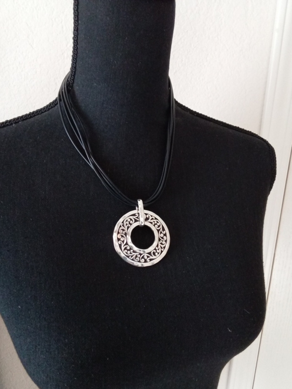 Barse Silver-Tone Fillgree Scroll Cutout Ci4cular Pendant